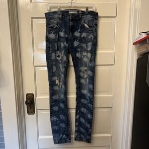 Evolution In Design Jeans Mens 32 32 Distressed Hip Hop Y2K Blue Bleach Urban